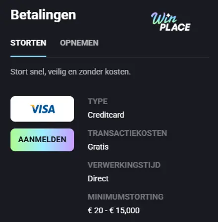 WinPlace account storten en uitbetalen NL